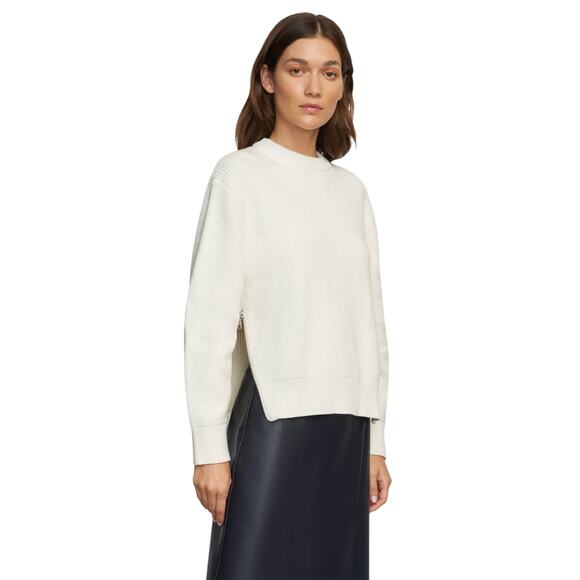 Modern Citizen White Tate Organic Cotton Side Zip Sweater - Picture 1 of 12